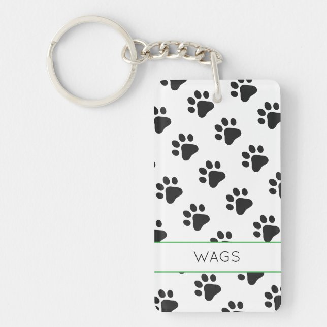 Pet NAME Paw Prints Black White Animals Fun Keychain (Front)