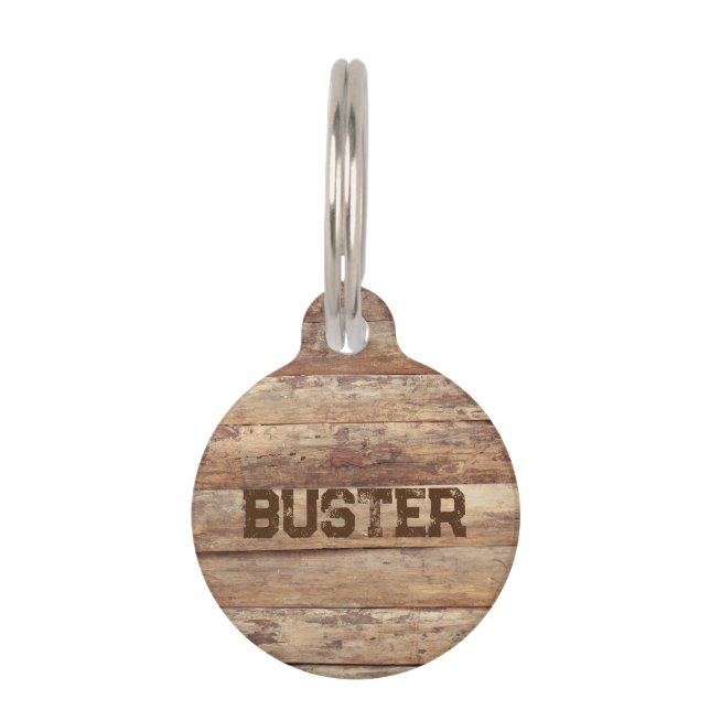 Pet name wooden vintage style pet tag (Front)
