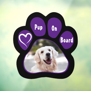 Pet on Board Purple Paw Print with Heart Photo Window Cling