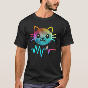 Pet Owner Kitten Lover Electrocardiogram Line Art T-Shirt