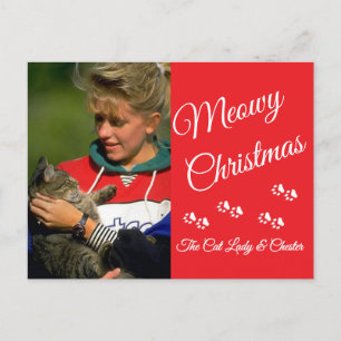 Pet Parent Paw Prints Red White Christmas Photo Postcard