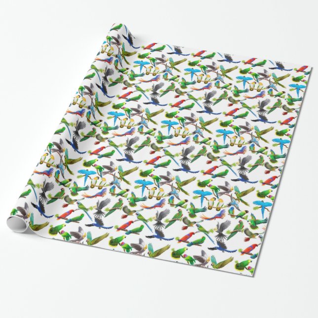 Pet Parrots Galore Wrapping Paper (Unrolled)