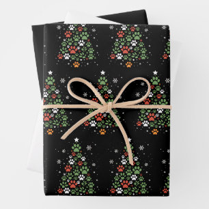 Pet Paw Christmas Tree Cats Dog Lover Xmas Wrapping Paper Sheet