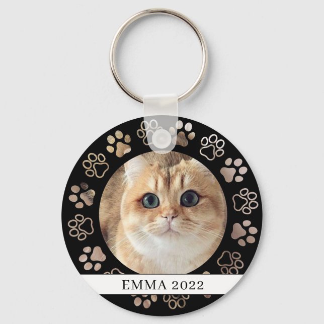 Pet Paw Custom Cat Photo Ceramic Ornament Keychain (Front)