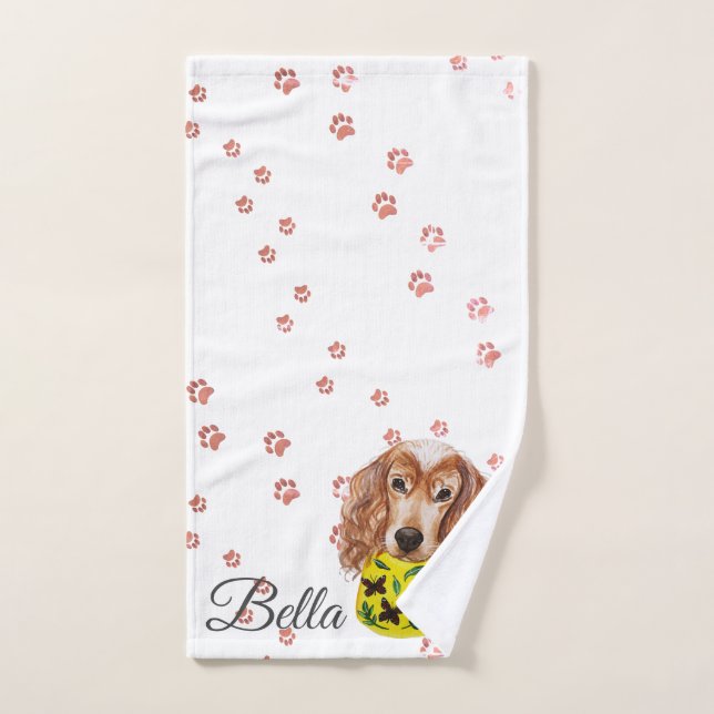 Pet Paw Drying Towel | Watercolor Spaniel Monogram (Hand Towel)