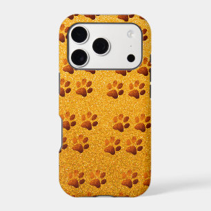 Pet paw gold glitter print on gold background