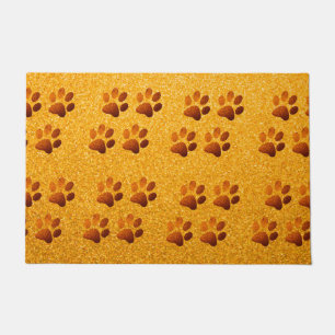 Pet paw gold glitter print on gold background doormat
