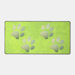 Pet paw green glitter print on abstract green desk mat