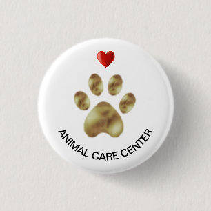 Pet paw & heart animal care centre 1 inch round button