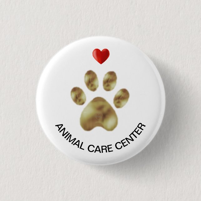 Pet paw & heart animal care centre 1 inch round button (Front)