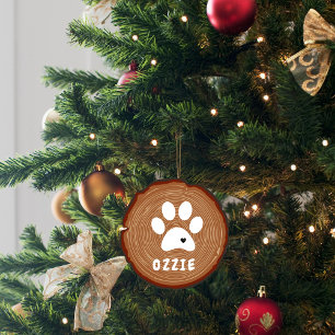Pet Paw Heart Wood Graphic Ceramic Ornament