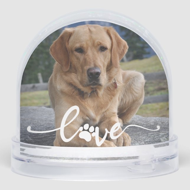 Pet Paw Love | Modern Script Personalized Photo Snowglobe (Back)
