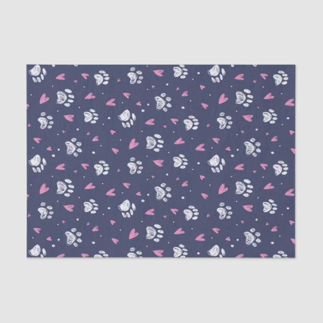 Pet Paw Print Heart Doodle Pattern Valentine's Day Tissue Paper (Front)