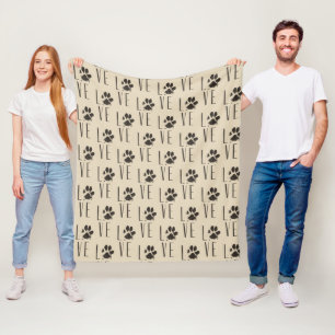 Pet Paw Print Love Typography Pattern Fleece Blanket