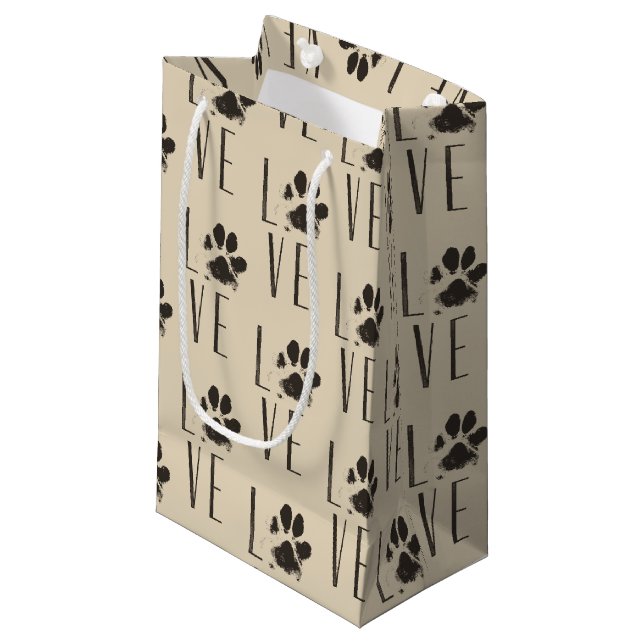 Pet Paw Print Love Typography Pattern Small Gift Bag (Front Angled)