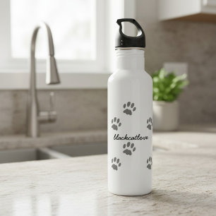 Pet Paw Print Personalized Cat Lover Water Bottle