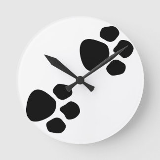 Pet Paw Print Wall Art on Wooden Picture Ledge Round Clock