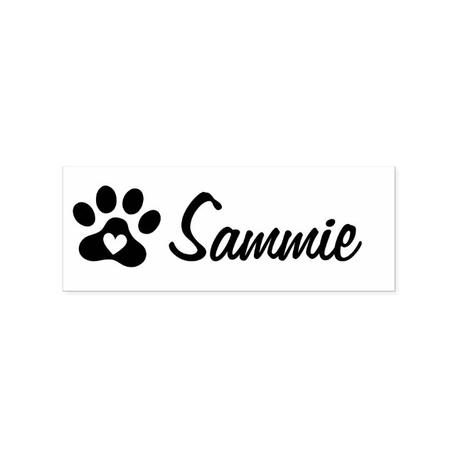Pet paw print with heart custom cat dog name rubber stamp (Imprint)
