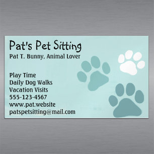 Pet Paw Prints on Teal Magnetic Business Card