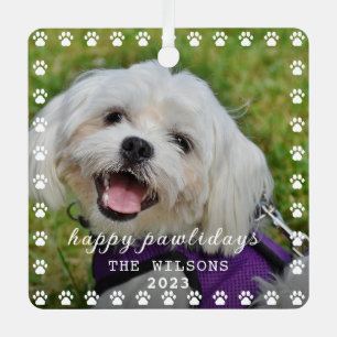  Pet Paw Prints Personalized Dog Name Photo  Metal Ornament