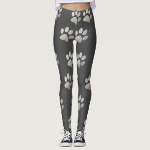Pet paw silver glitter print on grey background leggings