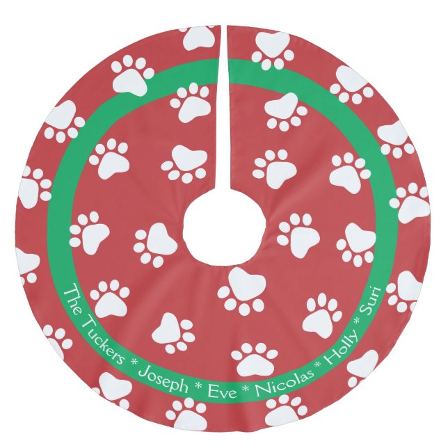 Pet Paws Dog Cat Family Name Christmas Brushed Polyester Tree Skirt (Front)
