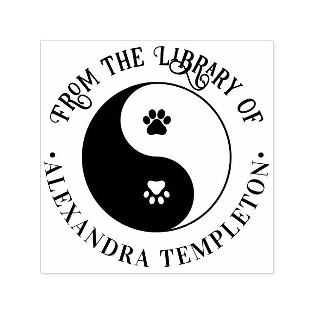 Pet Paws Dog Cat Yin Yang Symbol Library Book Name Self-inking Stamp (Design)