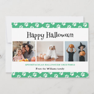 Pet Paws Green Photo Happy Halloween  Holiday Card