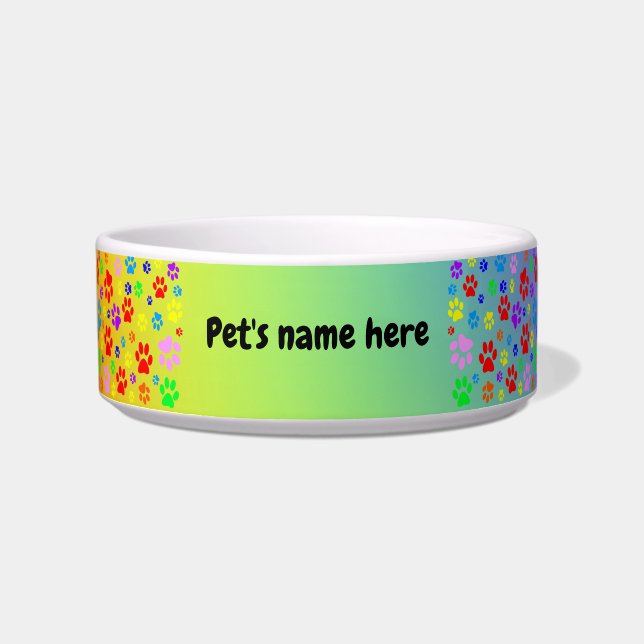 Pet Paws on Liquid Colours Ceramic Pet Bowl (Front)
