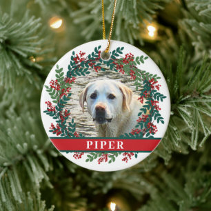 Pet Personalized Photo Christmas Wreath Ceramic Ornament