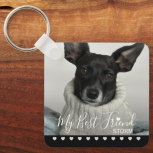 Pet Photo Best Friend Name Hearts Keychain