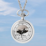 Pet Photo Black Cat Name Necklace Watch<br><div class="desc">Add your cat photo and name to this classy necklace watch. Purrfect watch for the black cat owner of today</div>