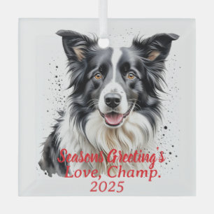 Pet Photo Border Collie Personalize Glass Ornament
