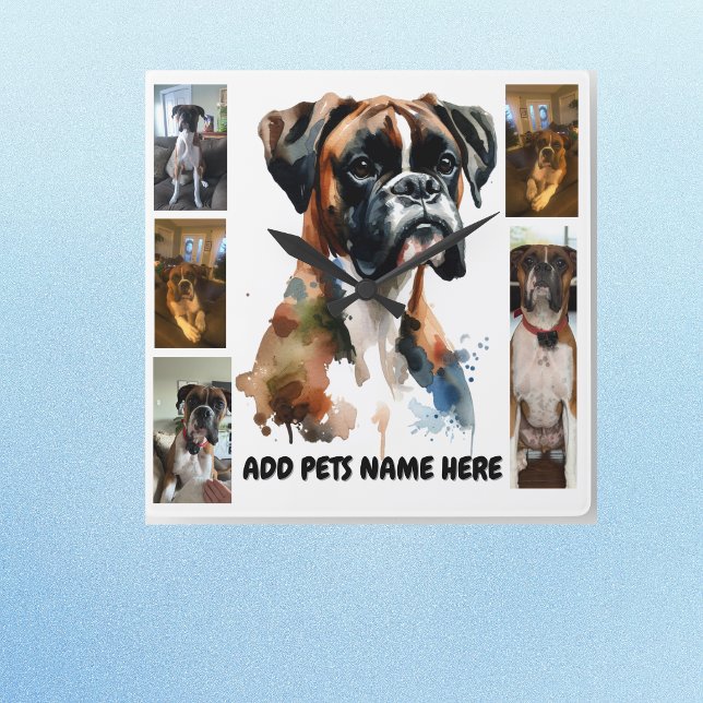 Pet Photo Boxer Personalize Square Wall Clock ( Wall art to customize)