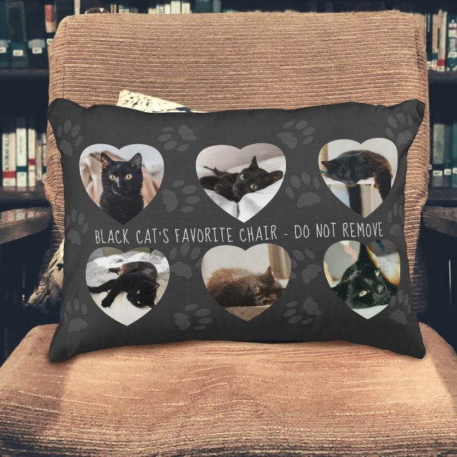 Pet Photo Collage Black Cat Favourite Throw Pillow (Does you cat have a favorite chair? Upload their photos to this accent pillow and put it on it)