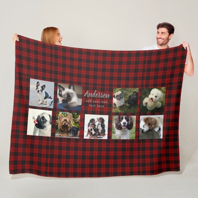 Pet Photo Collage Blanket - Buffalo Plaid - Memory (In Situ)