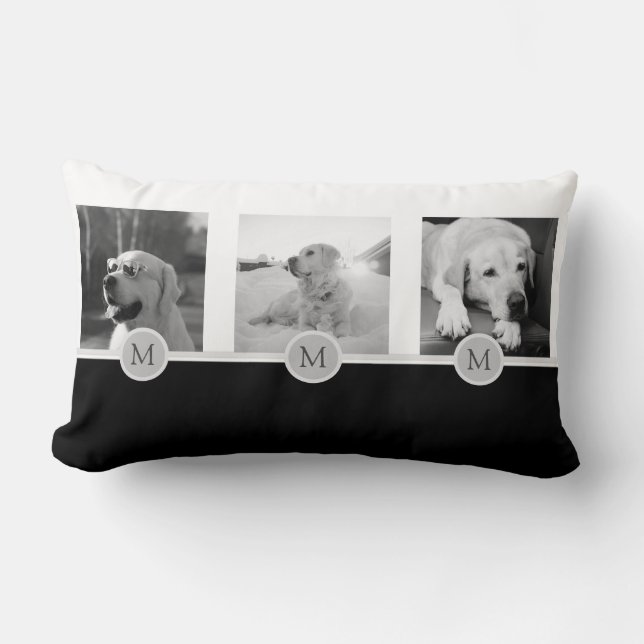 Pet Photo Collage - memorial, Keepsake Black White Lumbar Pillow (Front)