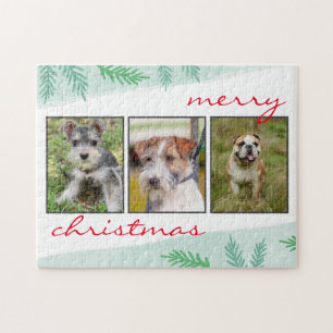 Pet Photo Collage Merry Christmas Jigsaw Puzzle