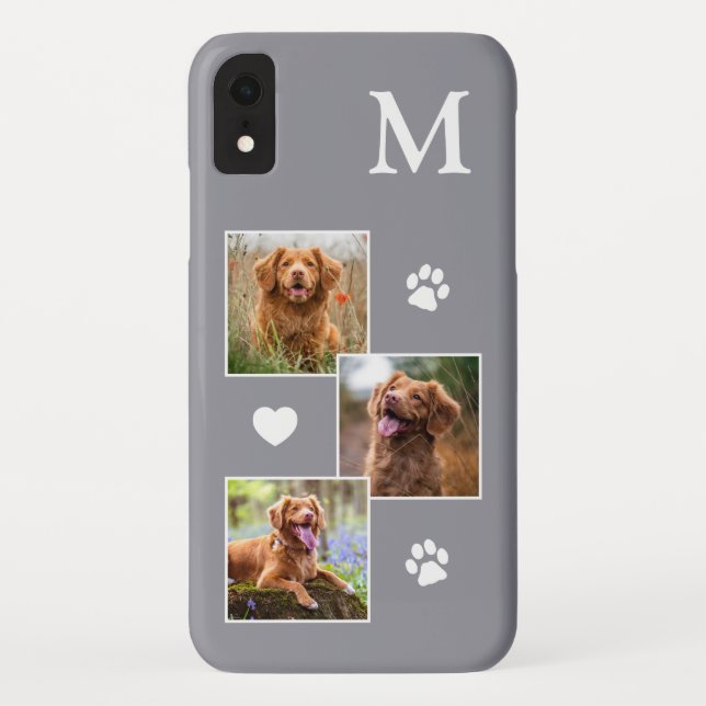 Pet Photo Collage Modern Monogram Grey Dog Case-Mate iPhone Case (Back)