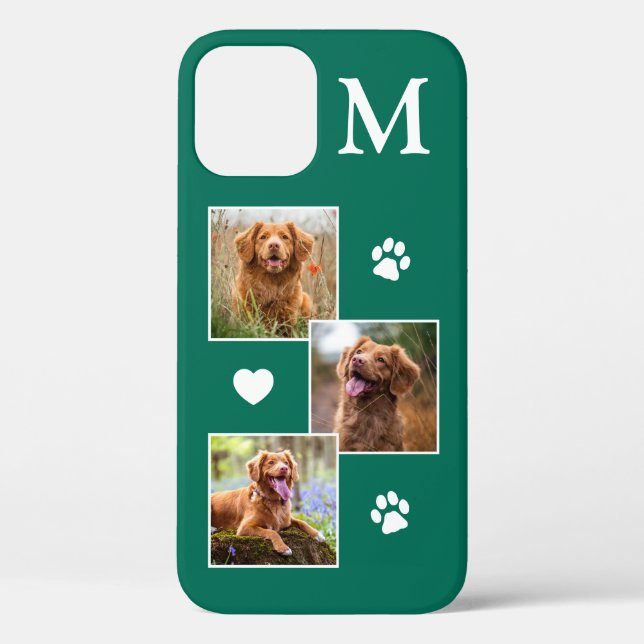 Pet Photo Collage Monogram Initial Green Cat Dog Case-Mate iPhone Case (Back)