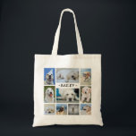 Pet Photo Collage Name Modern Cute Trendy Dog Cat Tote Bag<br><div class="desc">Celebrate the simple joys of your furry family member with a cute and stylish photo collage tote bag. (IMAGE PLACEMENT TIP: An easy way to centre a photo exactly how you want is to crop it before uploading to the Zazzle website.) Modern minimalist design features 10 pictures of your choice...</div>