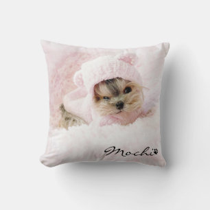 Pet Photo Custom Name Paw Print Dog Lover Throw Pillow