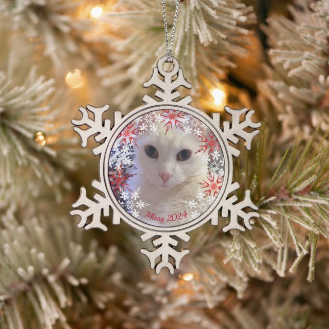 Pet Photo Custom Snowflakes  Snowflake Pewter Christmas Ornament (Tree)