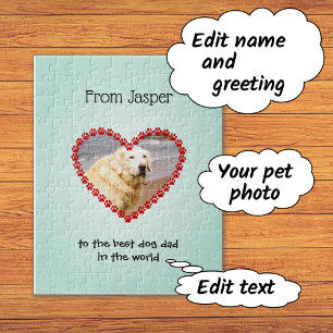 Pet photo custom text aqua jigsaw puzzle