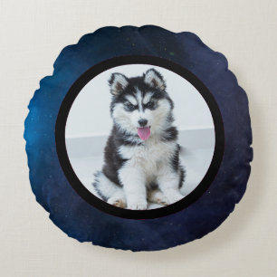 Pet photo - dark blue round pillow