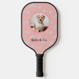 Pet Photo Dog Bone Paw Blush Pattern Personalized Pickleball Paddle