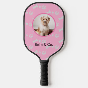 Pet Photo Dog Bone Paw Pink Pattern Personalized Pickleball Paddle