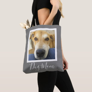 Pet Photo Dog Mom Grey White Tote Bag