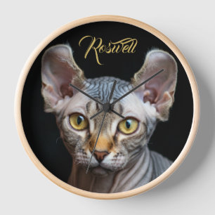 Pet Photo Elf Sphynx Cat Portrait Personalized  Clock