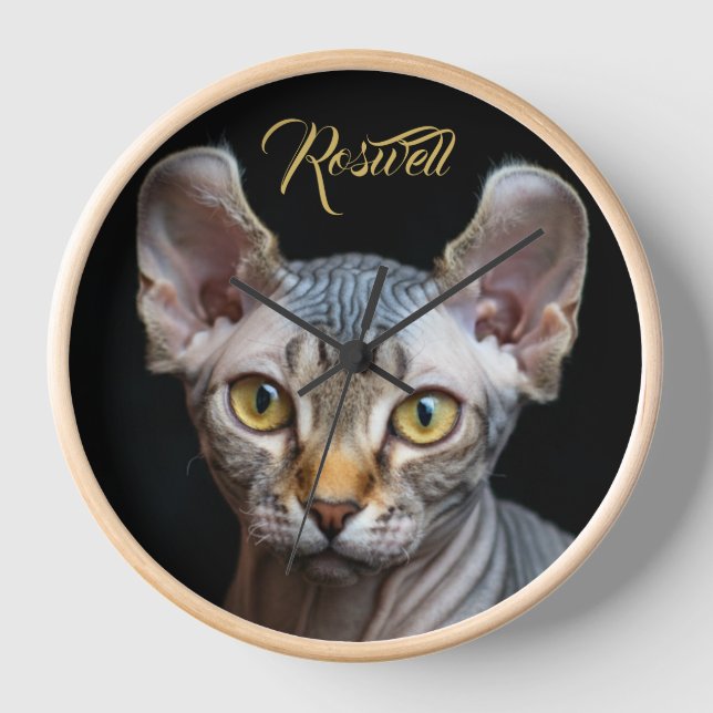 Pet Photo Elf Sphynx Cat Portrait Personalized  Clock (Front)